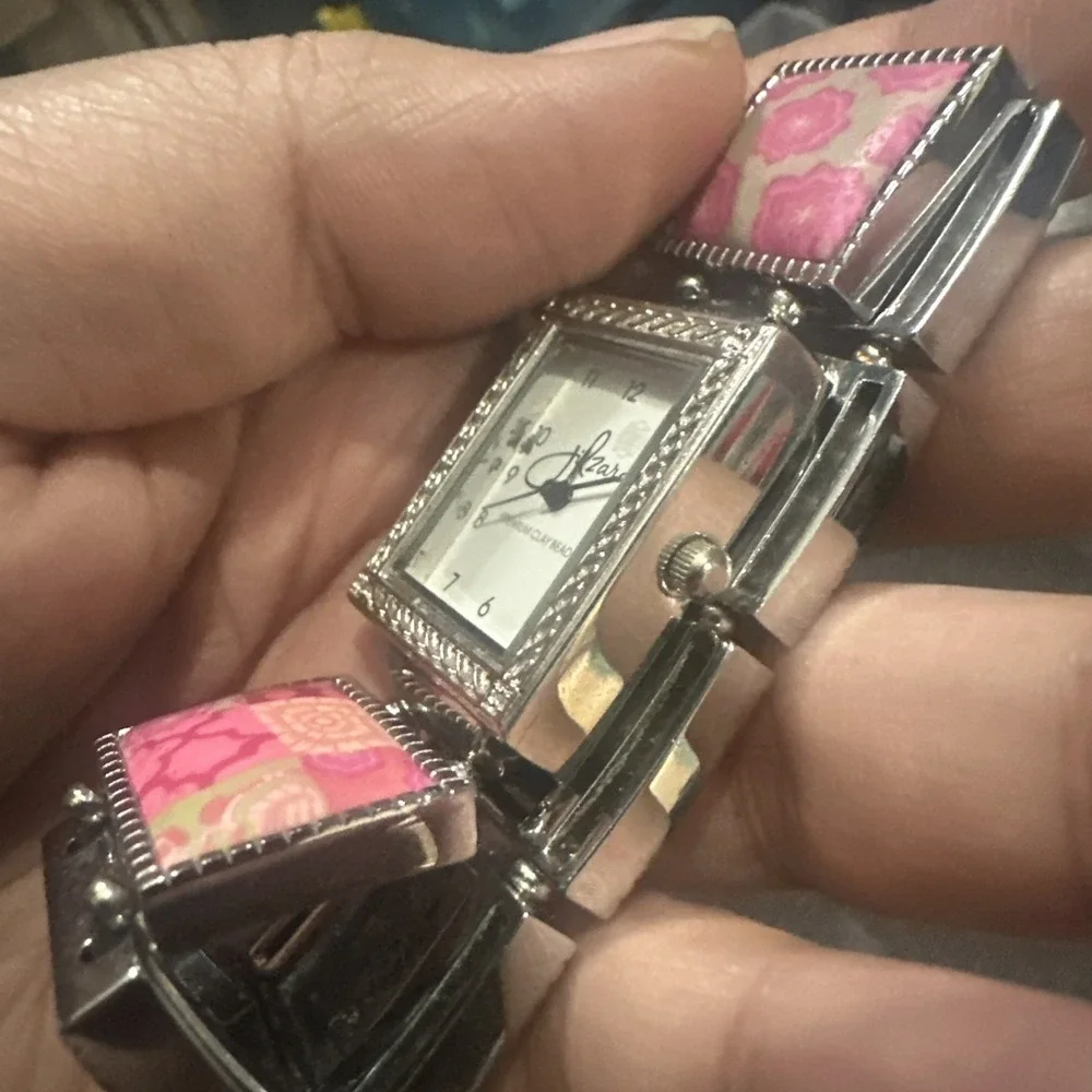 Working Jilzarah Blossom Ladies Watch Polymer Clay Inlays Stretch Band Artisan